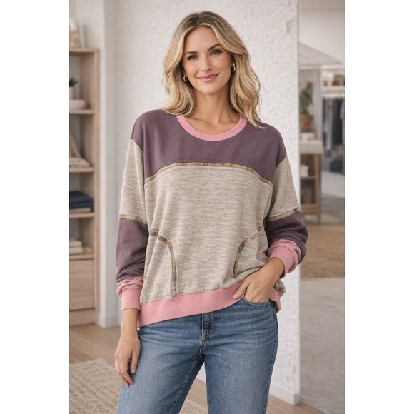 Oli & Hali Tops - Oli & Hali Women's Patchwork Knit Crewneck Sweatshirt Lagenlook- Size XL